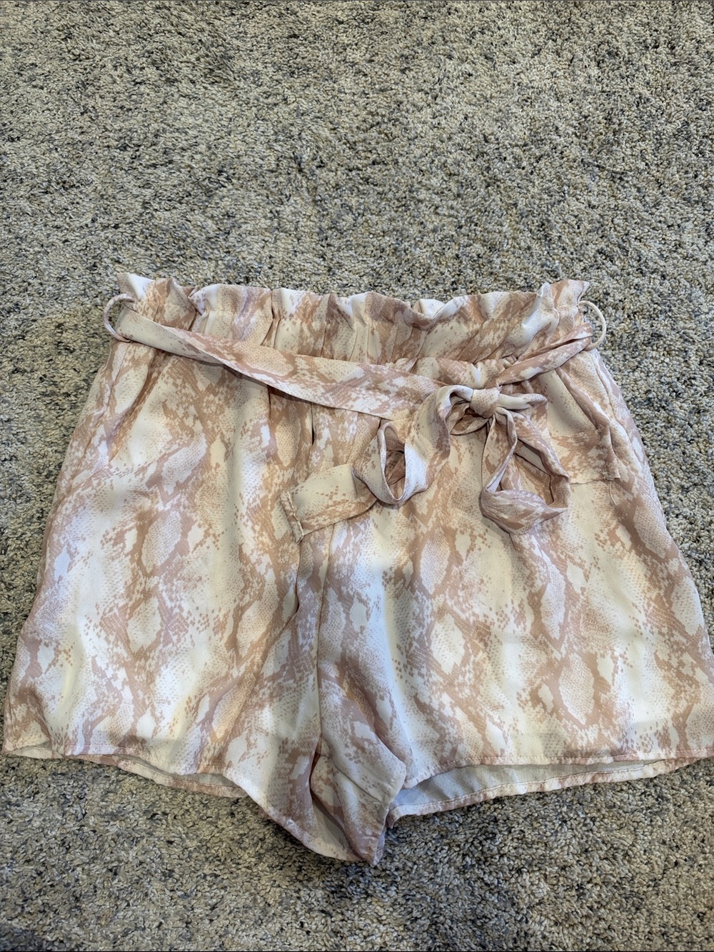 Altar'd State Blush Snake-Print Paperbag Shorts with Tie Belt